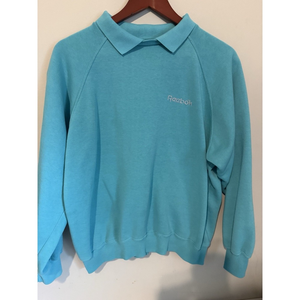 Vintage Womens Reebok Sweater with Collar Size Medium Embroidered Logo Teal